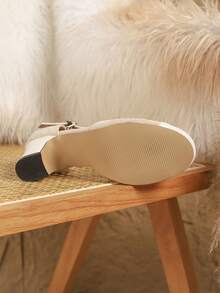 女士高跟鞋，时尚优雅蝴蝶结装饰，T字带粗跟设计，商务正式场合高跟鞋，适合宴会、派对、舞会，米色、杏色，芭蕾平底鞋/返校/婚礼/圣诞节/派对 - 杏色 - 查看 6