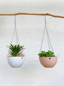 3pcs Set Hanging Planter With Chain Set, Imitation Rattan Woven Hanging Flower Pots, Space-Saving Plastic Plant Containers For Indoor Outdoor Garden, Multiple Colors" - Multicolor - View 2