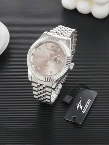 RICECGO Men's Classic Quartz Watch, Round Dial With Date Display, Stainless Steel Strap, Suitable For Daily Wear, An Ideal Gift For Birthday And Business Professionals