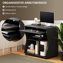 Computer Desk With Casters, Office Desk With Keyboard Tray And Storage, PC Table, Black, 80 X 48 X 75 Cm