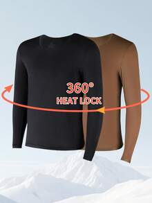 2pcs Men's Ultra-Thin Thermal Underwear, Seamless Self-Heating Skin-Friendly Undershirt, Autumn/Winter Men's Base Layer, Hyaluronic Acid Autumn Warm Top, Men's Ultra-Thin Thermal Underwear