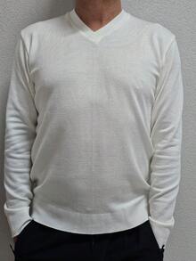 Men's Cold Weather Blouse | Men's Knitted Sweater | Winter Knitted Wool Pullover Long Sleeve V-Neck - 白色 - 查看 6