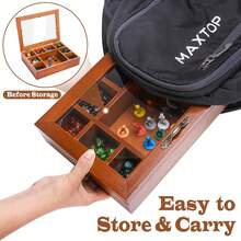 1pc Vintage Wooden Dice Storage Box With Transparent Cover, Tabletop RPG Dice Organizer And Display Holder, 9-Grid Dice Tray - Multicolor - View 4