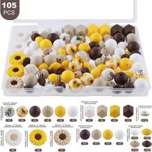 Sunrony 105Pcs Mixed Green Christmas Focal Silicone Beads For Keychains Making, Rhinestone Spacer Hexagon Lentil Silicone Beads For Pens Crafts And Necklace Bracelet - Yellow Chocolate Sunflower - 查看 2