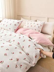 2pcs Pink Tulip Pattern Pillowcase, Decorative Pillow Cover, Super Soft & Breathable, No Filling, Machine Washable, Sweet Girly Style, Suitable For Bedroom