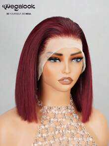 MEGALOOK 13x4 99J Burgundy Color 100% Human Hair Straight Bob Wig 13x4 Lace Frontal Wig 8-14 Inch Short Bob Human Hair Transparent Lace Wig Red Color Wig - Natural Looking Daily Use Office Ready Corpse Bride Halloween Vibes Party Style Y2K Baddie Vacation Outfits Outdoor Cosplay Campus School Holiday Christmas Part Wedding Festival Ready For Women