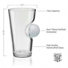 Golf Ball Pint Glass - 16oz |Stuck In Glass Beer Glass, Golf Ball Embedded With Creative Glass, Made In The USA