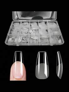 330片装奢华假指甲片，软胶指尖半哑光胶囊款，杏仁形、棺材形、尖头形、椭圆形、方形，前缘加厚，后缘纤薄，全覆盖，人造假指甲延长，适合女性女孩DIY美甲用品 - 無色 - 查看 19