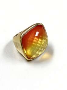 1pc 14K Gold Plated Stainless Steel Large Gemstone Decorated Square Ring For Men And Women, Luxurious & Elegant - Gemstone - View 38