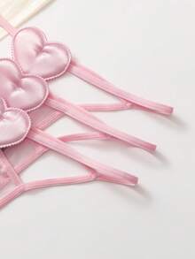 3pcs/Set Sexy Heart Pattern Mesh Criss-Cross Thong Panties For Women - Pink - View 4