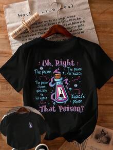 Trang phục thường ngày cho phụ nữ cỡ lớn: Áo mới của Hoàng đế: "Ồ, đúng rồi!" "Thuốc độc đó à?" Và áo thun cổ tròn tay ngắn họa tiết chai lọ, thích hợp mặc đi nghỉ mát cho nữ, màu đen. - màu đen - Xem 3