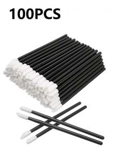 300/200/100支装一次性唇刷，无绒唇部涂抹器，适用于唇膏、唇彩、睫毛膏等彩妆工具 - 黑色 - 查看 12