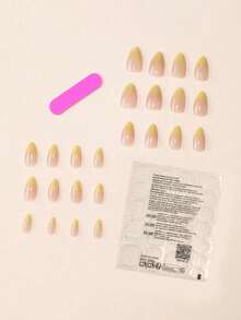 24片短椭圆形裸色渐变至柠檬黄美甲贴纸，包含摩擦条、1瓶果冻胶、1张美甲贴纸，美甲用品 - 彩色 - 查看 3