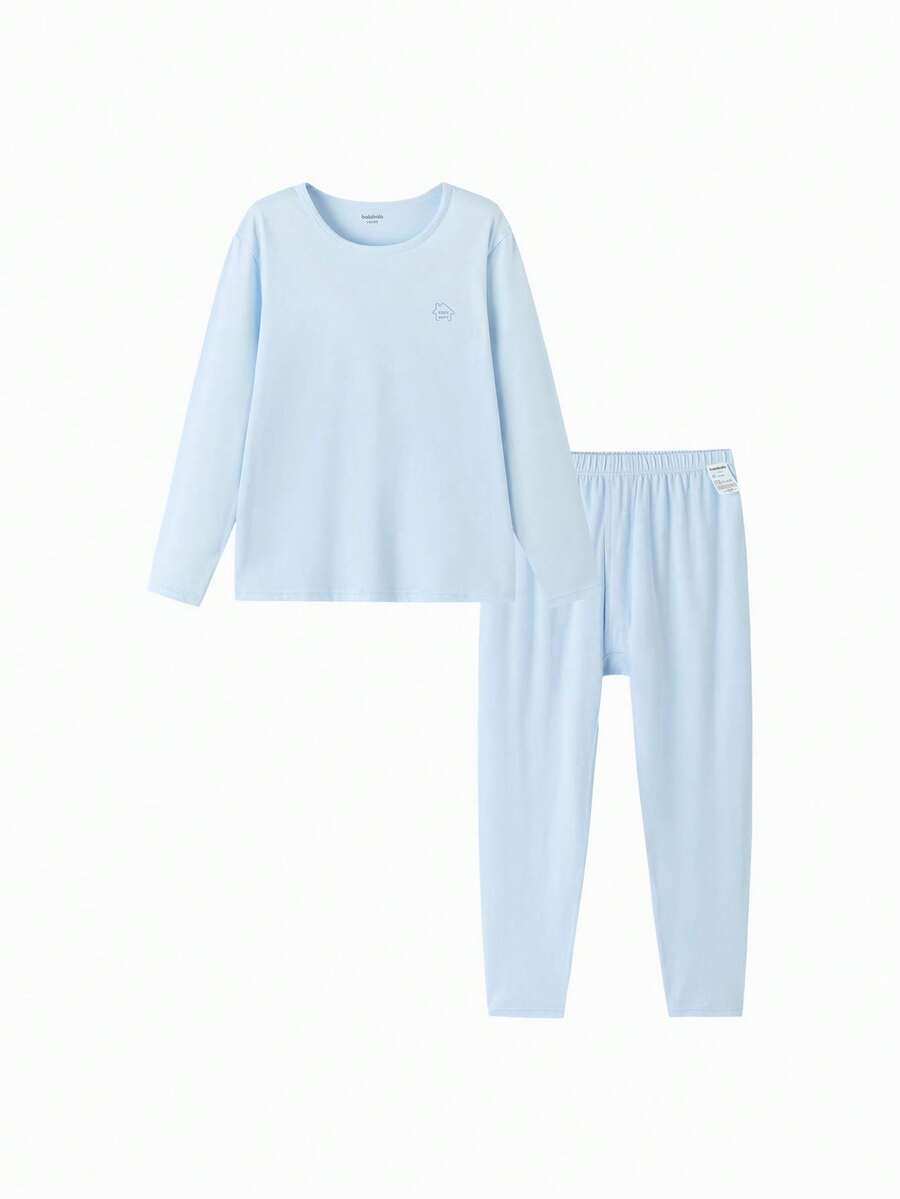 Balabala Children's Cotton Thermal Underwear Set, Soft Breathable Long Sleeve Top And Pants, Comfortable Base Layer Pajamas - Ice Blue - View 1