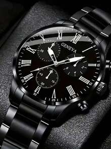 3件套男士手表，休闲商务不锈钢表带石英腕表组合套装，派对礼物，海滩度假情人节礼物