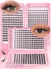 MEM 308pcs D Curl Eyelash Extension DIY Kit, Mixed Lash Combo, 10-12mm Cluster D Curl Fluffy Individual Lashes, Soft & Voluminous, Mini Travel Size, Thick Lash Set Includes Glue, Sealant & Tweezers, Suitable For Home Use, Daily Wear, Beginner Friendly, Also Great For Weddings, Dates, Parties, Holidays, Perfect As Christmas/Halloween/Gift Lash Set - 黑色 - 查看 2