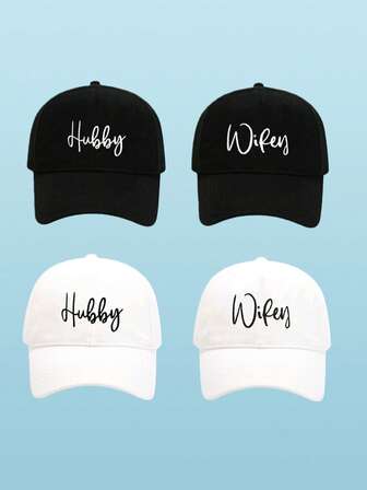 1 st. hett såld 'Wifey' broderad basebollkeps för kvinnor, 'Hubby' basebollkeps för män, bröllopsfest basebollkeps