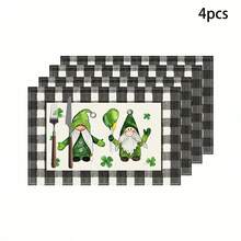 1 pieza/4 piezas/6 piezas Juego de individuales de lino con patrones de trébol y duende, decoración del hogar, adecuado como regalo del Día de San Patricio, decoración, vajilla, para todas las estaciones, individuales lavables modernos, decoración de fiesta interior/exterior, regalo ideal - Multicolor - Ver 24