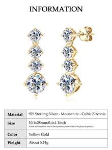 XUJIA 1 par de pendientes de mujer de plata de ley 925 con colgante de moissanita, 8mm*2 piezas de moissanita redonda, emparejada con 5mm de circonita cúbica, pendientes de plata 925 en forma de lágrima, regalo de joyería para compromiso, boda, aniversario o cumpleaños - Amarillo Oro - Ver 10
