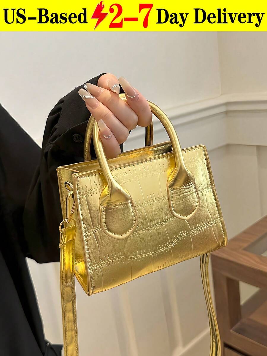 Fashionable Solid Color Retro Mini Handbag For Women, Adjustable & Detachable Crossbody Shoulder Strap With Dual Top Handles, Convertible Retro Purse For Parties, Daily Use, Travel, Shopping, Holds Phone & Keys In Gold, Silver, Black & White, Fashionable And Versatile, Lightweight And Practical, The Best Gift Choice, Birthday Gift, Christmas Gift[US Local Warehouse] - 彩色 - 查看 1