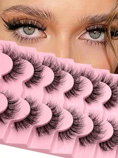  Asiteo 7 pares de pestañas postizas con banda transparente, cola de ojo de gato, alargadas, de aspecto natural, suaves y esponjosas, de imitación de visón, adecuadas para maquillaje, regalo de Año Nuevo, pestañas postizas, pestañas, pestañas postizas, regalo para mujeres, niñas, suministros para fiestas, regalos de boda