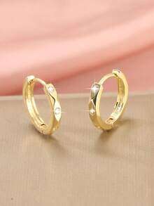 1 Pair Fashionable Copper Zirconia Hollow Geometric Circle Earrings, Minimalist & Versatile, Gift For Women Birthday/Date - Multicolor - View 13