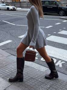 1. Grey Ribbed Polo Dress - Long Sleeve Mini Skirt Dress, Create A Streetwear Look\N2. Light Grey Knit Polo Dress - Fitted Long Sleeve Mini Dress, Suitable For Everyday Wear - Light Grey - View 8