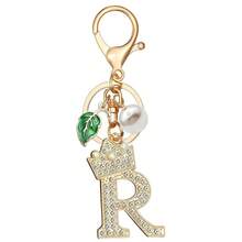 Bling Crown Letter Keychain Pearl Leaf Charms For Key Handbag Backpack Bag Alphabet Key Chain Initial Accessories