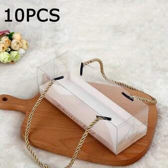 10个透明窗口礼品盒，带绳提手，长方形展示盒，适用于鲜花和毛绒玩具，通用包装盒，适用于婚礼、生日等场合！