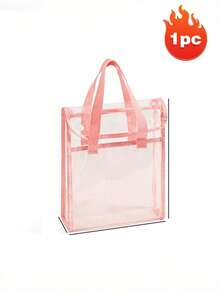 1pc Large Capacity Portable Transparent Waterproof Portable Folder, Expandable File Storage Bag With Embedded Organizer, PVC Self-Adhesive File Bag, Large Makeup Bags, Clear PVC Cosmetic Bag Organizer