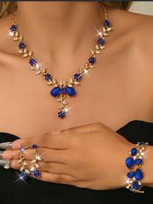 Women's Silver-Tone Vine & Floral Rhinestone 3 PiecesJewelry Set (Necklace+Earrings+Bracelet) - Elegant Bridal Evening Jewelry - 8306 - View 18