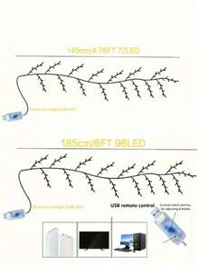 1pc 1.8m/5.9ft Artificial Willow Branch Lamp, Flexible Willow Branches, USB Powered, 8 Lighting Modes, 96/144 LED Bulbs, Suitable For Indoor Decor In Living Room And Bedroom, Creates Ambient Lighting, Ideal For Party, Gathering, Birthday Gift, Holiday Decorations - Warm Light - View 4