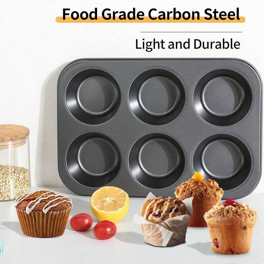 Silicone Muffin Pan For Baking, Regular Size Nonstick Cupcake Pan, 6-Cup Silicone Muffin Tin Dishwasher , Great For Muffin Cupcake Brownie Egg Tart - 黑色 - 查看 1