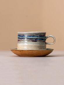 1 Set European Retro Ins Style Coffee Cup & Saucer Set, Creative Personalized Afternoon Tea Ceramic Mug, High-End Latte Mug, Unisex Office Espresso Coffee Cup