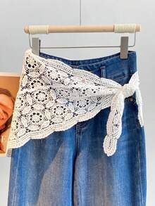 1 pieza Chal/Bufanda ligera de unicolor con encaje de flores de ganchillo para mujer, primavera/verano - Multicolor - Ver 9