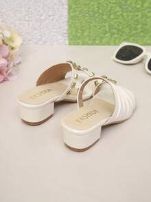 Zapatillas de moda para niños para exteriores, zapatos de verano con punta cuadrada y suela gruesa, sandalias de una sola pieza, nuevo estilo, elegantes, simples, zapatos de alta calidad para niñas. - Beis - Ver 6