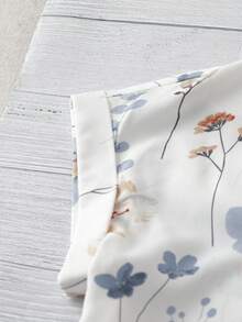 Blusa informal de mujer con cuello en V y estampado, adecuada para el trabajo y el ocio - Blanco - Ver 4
