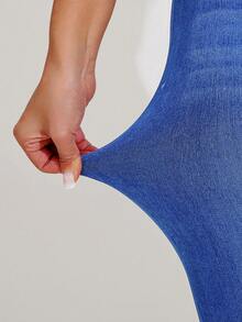 Women's Autumn/Winter Simple Denim Effect Leggings, High Stretch Lifting Skinny Pants, Soft & Comfortable For Home, Outdoor, Shopping, Walking, Daily Work & Commute, Versatile - Blue - View 7