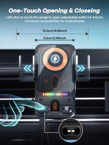REMAX Giá đỡ điện thoại trên ô tô sạc nhanh 15W với đèn RGB bắt mắt, kẹp tự động xoay 90°, phụ kiện ô tô đa năng, cần thiết cho du lịch, tương thích với sạc Type-C của Apple/Android. - F18 - Xem 4