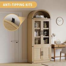 Multi-Room Arched Storage Bookcase, 6-Tier Modern Wooden Shelves With Doors, Elegant And Functional Storage Solution For Living Room And Office  Arched Bookcase With Doors Modern 6-Tier Bookshelf With Storage Wooden Display Cabinet Farmhouse Storage Shelves For Living Room, Kitchen, Office - Màu gỗ - Xem 3