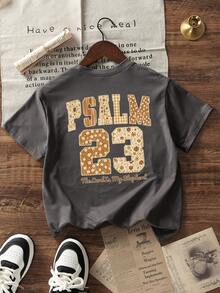 Girls & Teens' Casual Pink Graphic Print Crew Neck Short Sleeve T-Shirt, Summer Top - Dark Grey - View 4