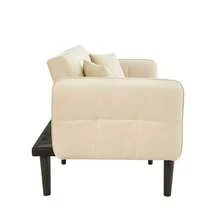 Sofá cama ajustable 2 en 1: dos plazas con tapizado de terciopelo, reposabrazos plegables y función para dormir, ideal para espacios pequeños - Beis - Ver 7