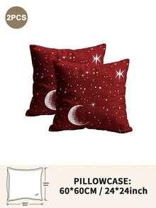 1pc/2pcs/4pcs Polyester Star & Moon Pattern Pillowcase (Pillow Insert Not Included), Soft & Comfortable, Suitable For All Seasons - Multicolor - View 24
