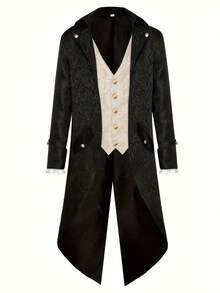 2025 Medieval Retro Costume Men Long Punk Vintage Tailcoat Jacket, Men's Performance Wear - Black - View 2