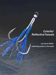 GOTURE 5pcs Blue Double Hook Lures With Reflective Tassel & Deer Tail Hair | Adjustable Sinking Speed, Suitable For Vertical Fishing - Heavy Sinking Fishing Rig For Lure Fishing - Multicolor - View 3