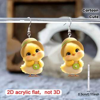 1 par de pendientes acrílicos 2D de pato adorable, adecuados para uso diario de mujeres, regalo perfecto