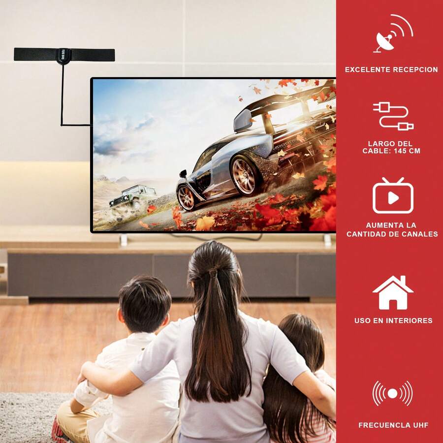 [Linkbits] Antena de TV digital HD para interiores - Admite recepción UHF, excelente calidad de recepción - Paquete de 1, negra, con cable de 1,5 m, cable HD con conector tipo F - Negro - Ver 1