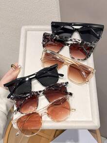 6pcs Plastic Geometric Oversized Full Frame Leopard Print Classic Retro Timeless Women's Glasses Set, Suitable For Dance Parties, Outdoor Travel, Halloween Street Photography, Music Festivals, Carnivals, Creative Fashion Accessories - 6pcs 黑灰透茶白豹紋 - 查看 3