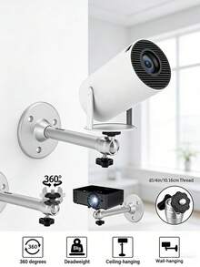 Suporte robusto em liga de alumínio para câmera/projetor, rotação de 360° e inclinação, montagem em parede/teto | Braço articulado ajustável, capacidade de carga de 5 kg, fácil instalação, adequado para câmeras IP/CFTV/mini projetores/microcâmeras | Suporte resistente e estável para monitoramento doméstico/no escritório.