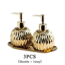 Luxury Gold/Silver Soap Dispenser, With Press-Down Handle, Ceramic Soap Dispenser, Silver Soap Dispenser, With Stainless Steel Tray, Bathroom Accessories - Multicolor - View 11